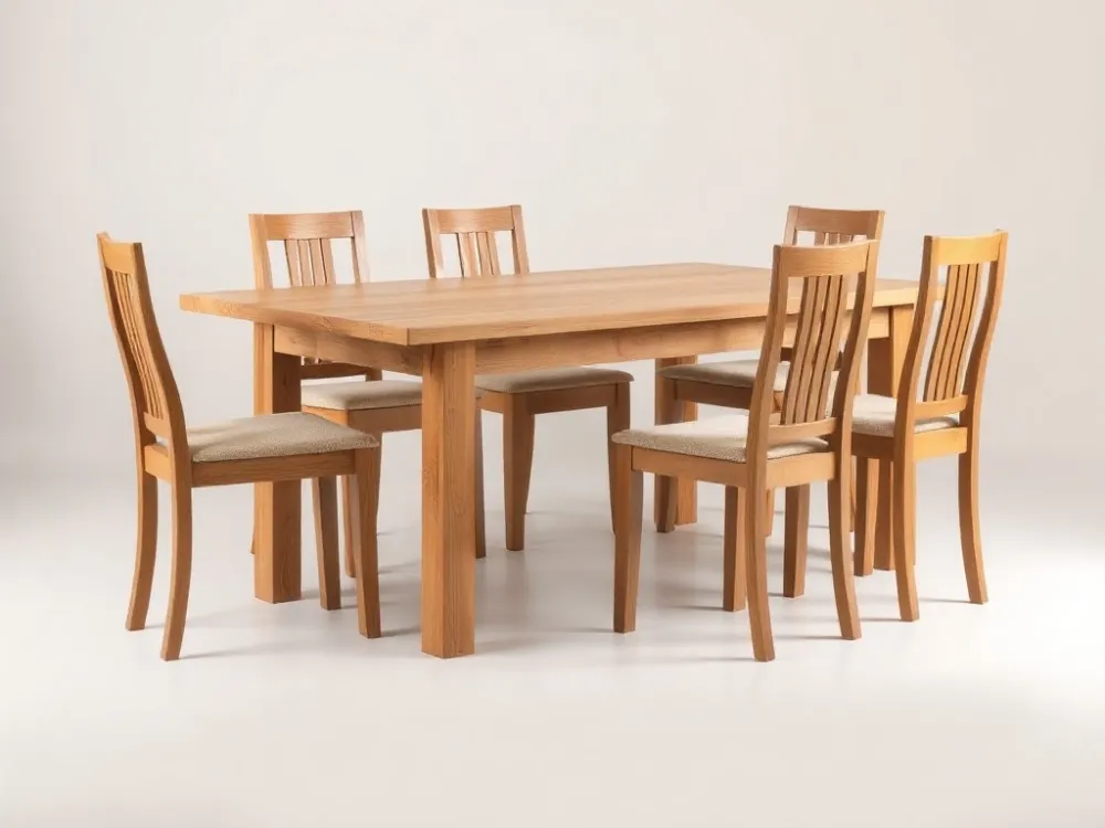 Solid oak dining table + 6 chairs
